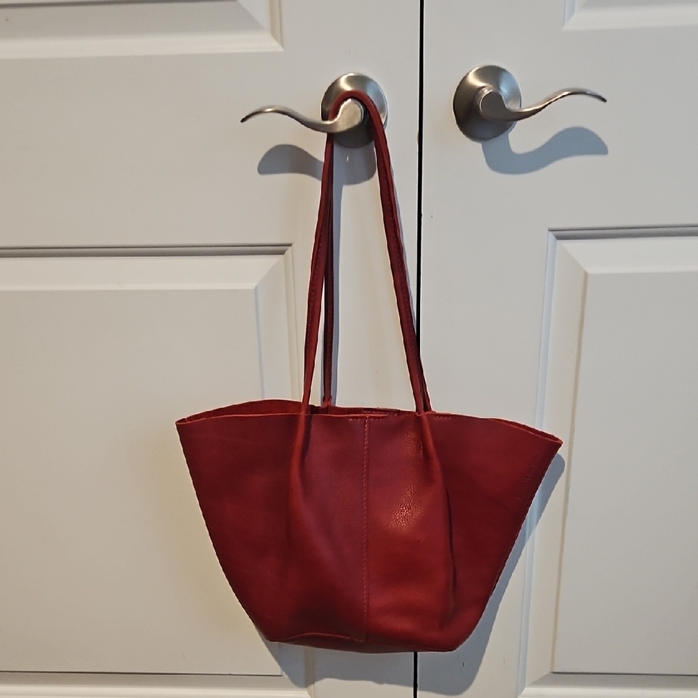 Portland Leather Devan Bucket Elegant Red Tote Bag